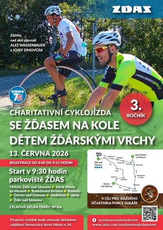 Charitativní cyklojízda se Žďasem na kole dětem Žďárskými vrchy